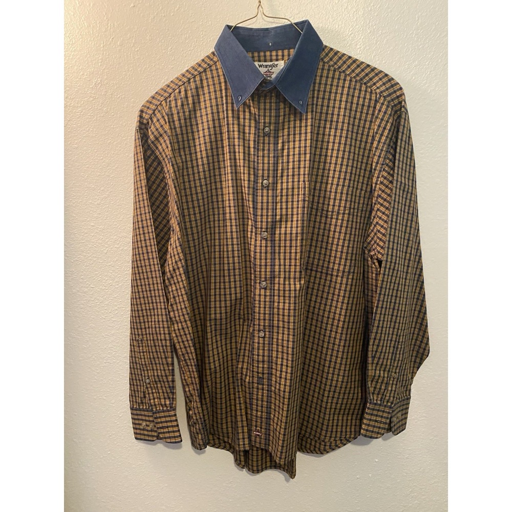 Wrangler Cowboy Cut Western Shirt Mens XL Plaid Long Sleeve Denim Collar Vintage